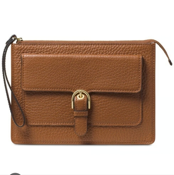 Michael Kors Handbags - Michael Kors Gray/taupe Leather Clutch - Flawed